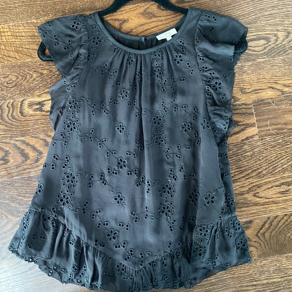 NWT Joie Silk Eyelet Top with Flutter Sleeves, Size XS